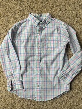 Janie and Jack Pastel Plaid Button-Down Shirt - White with Pink, Blue, Green